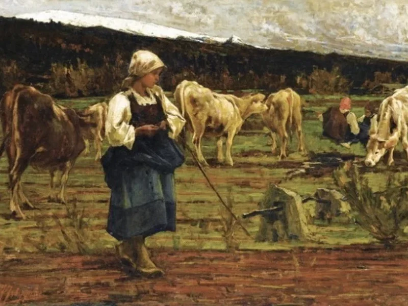 1853-Francesco Filippini - Paesaggio con contadina e mucche al pascolo